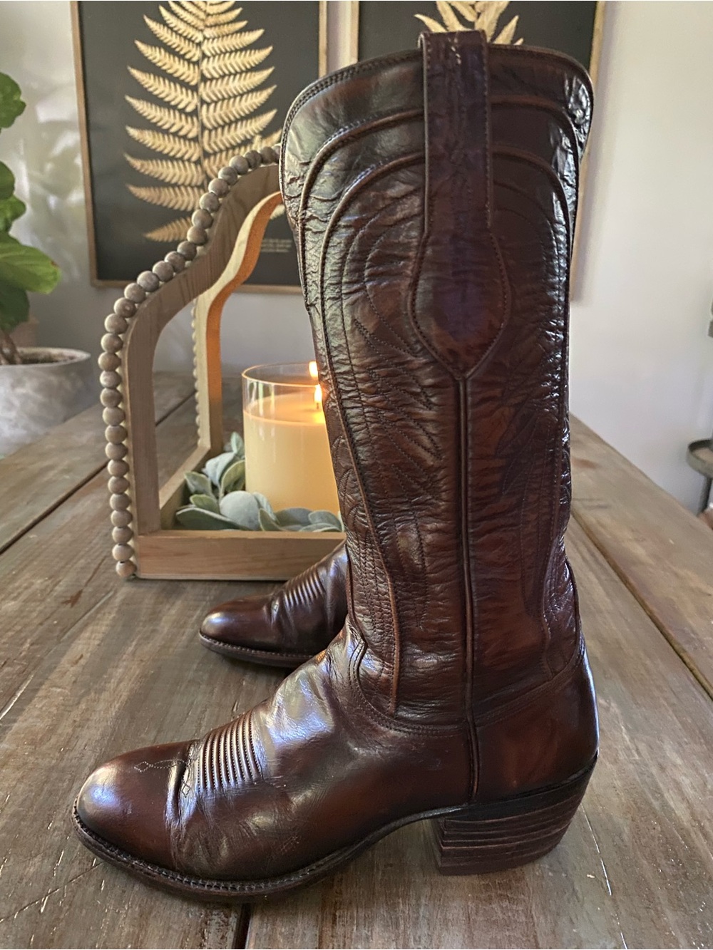 Vtg Luchesse Leather Western San Antonio 8083 Cowboy Cowgirl Boots 7B Brown